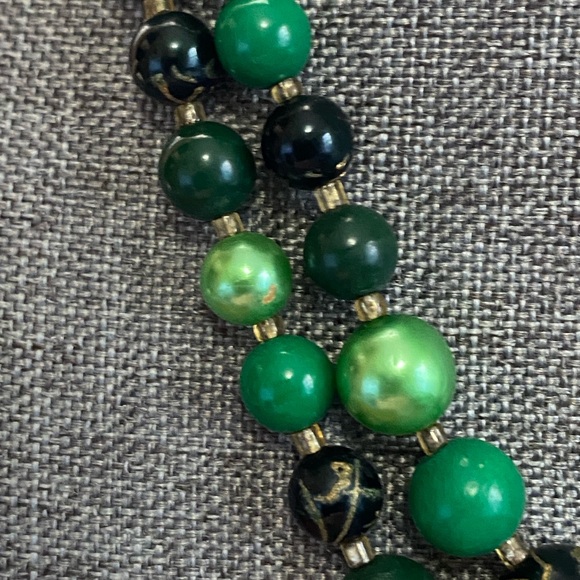 Beautiful Japan two strand acrylic necklace in greens and black. - Picture 2 of 6
